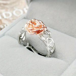 1pc Fashion Rose Golden Flower Men's Ring Vintage Silver Plated Two-tone Ring